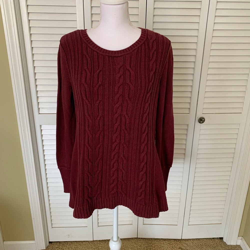 Eddie Bauer Women's Cable Knit Burgundy Cotton Blend Sweater Size L